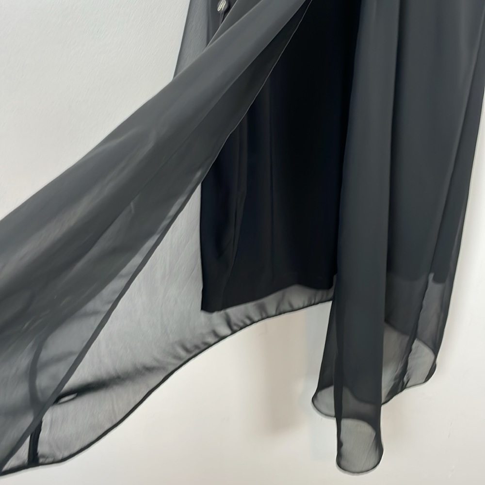Adrianna Papell Chiffon Overlay Sheer A Line Women M Black Pullover Short Sleeve - Picture 9 of 11